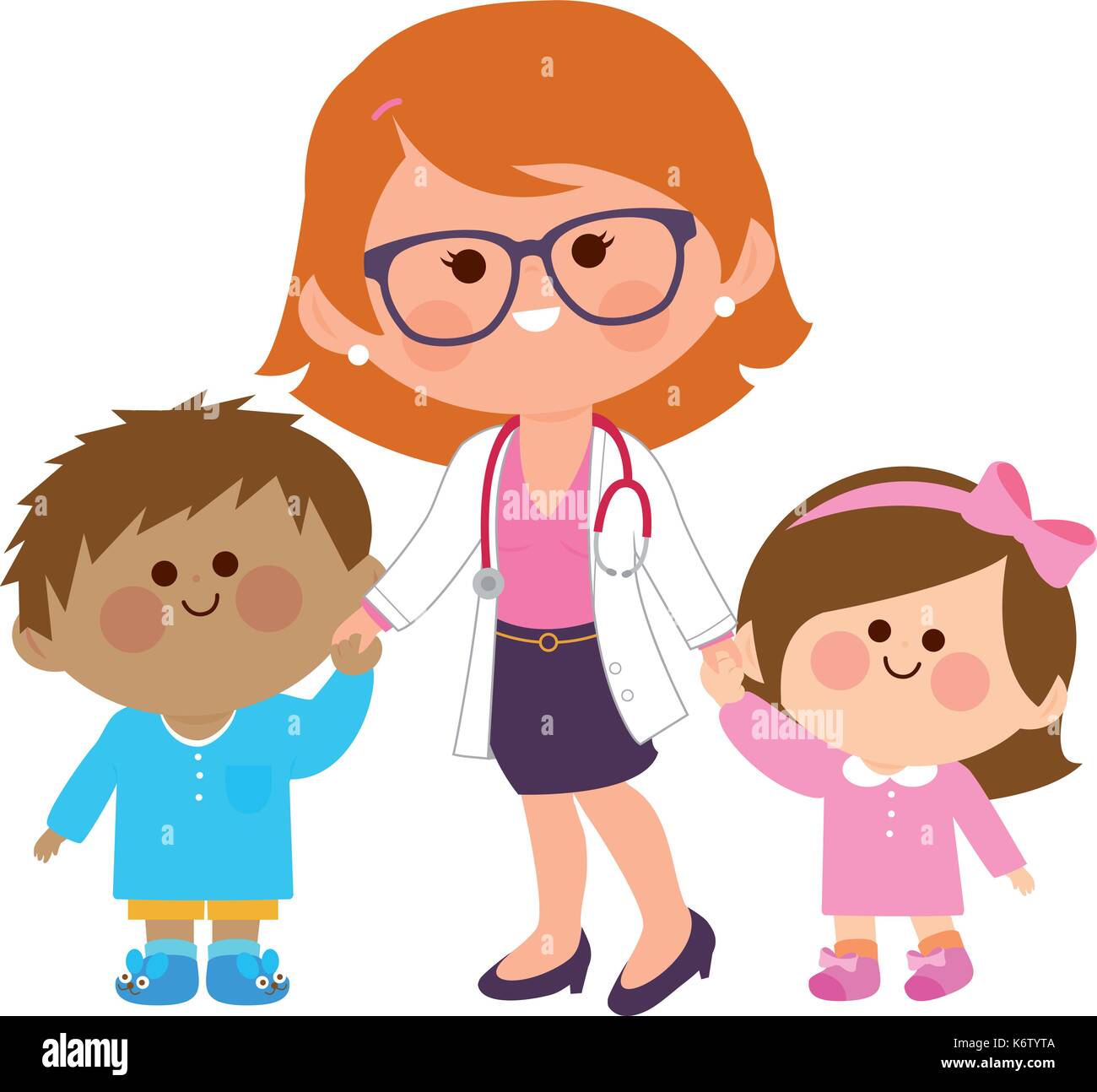 Female pediatrician and sick children Stock Vector