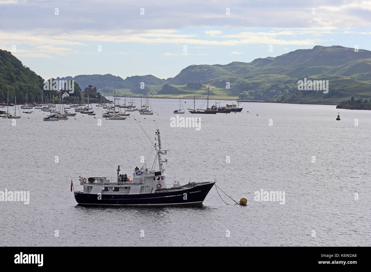 Hebrides Cruises ship, Elizabeth-G, anchored in Oban Bay, Scotland Stock Photo