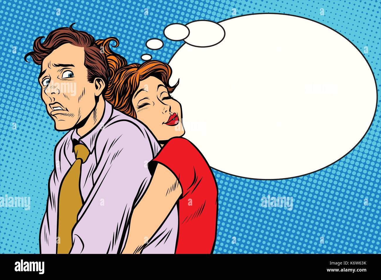 Couple loving wife and confused husband Stock Vector