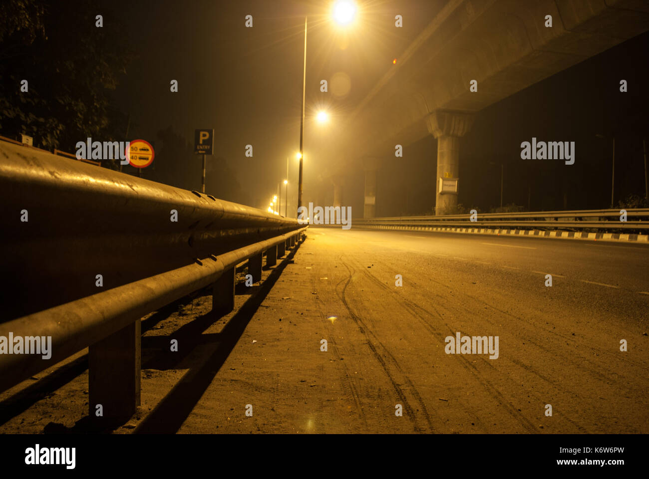 Empty city road at night Stock Photo - Alamy