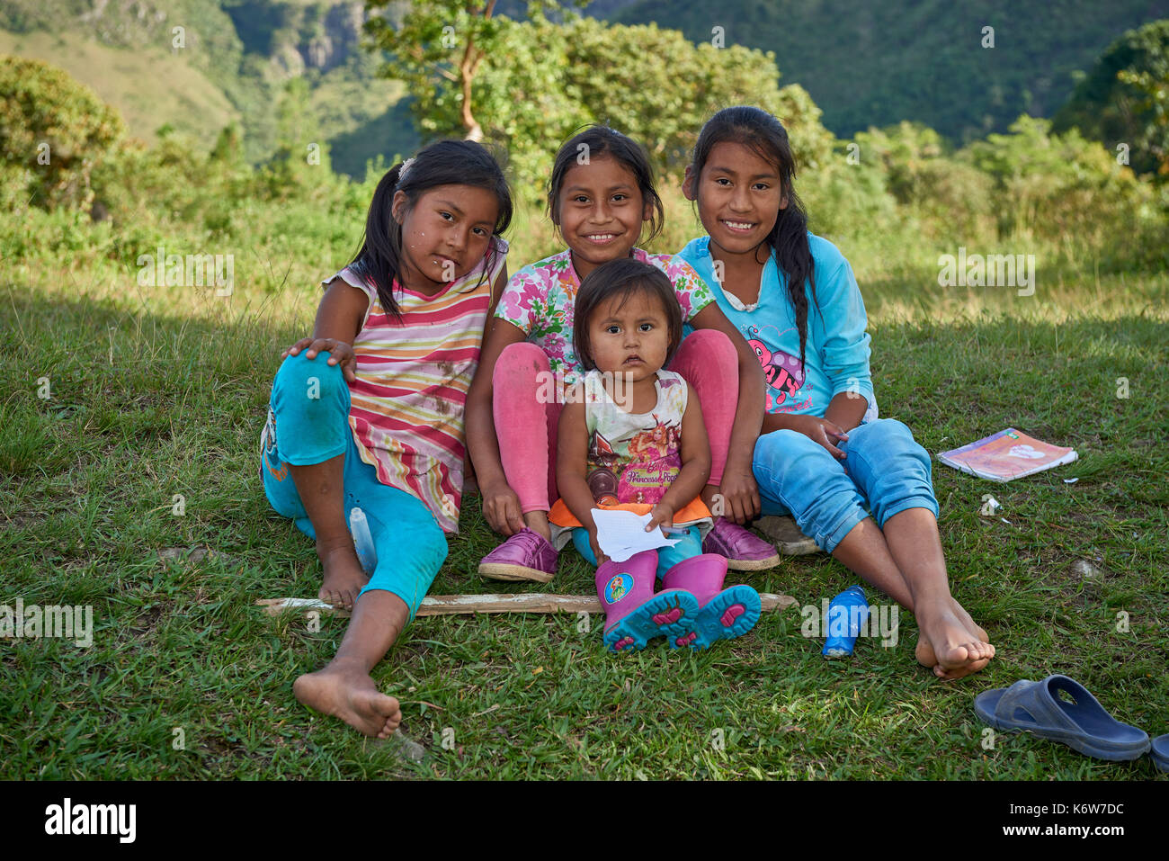 little girls of Tierradentro in National Archeological Park of Tierradentro, Inza,  Colombia, South America Stock Photo