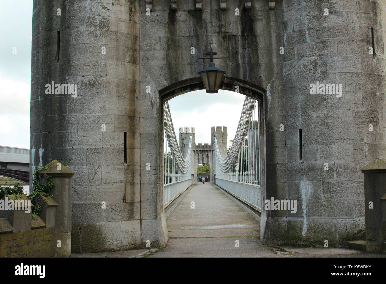 Conwy suspension bridge in wales. Built by Thomas Telford in 1822-26 Stock Photo