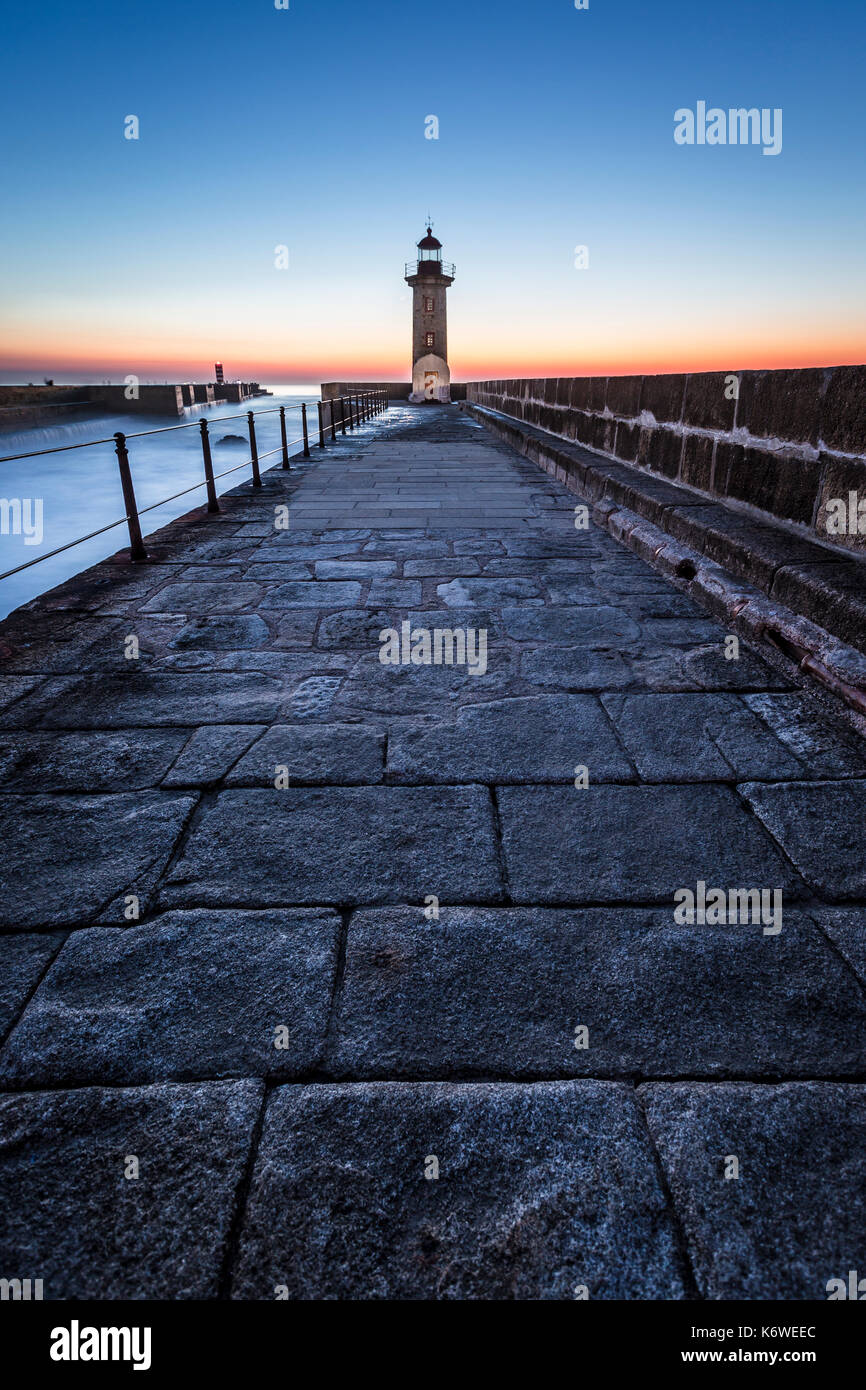 Lighthouse Foz do Douro, Sunset, Grande Porto, Norte, Portugal Stock Photo