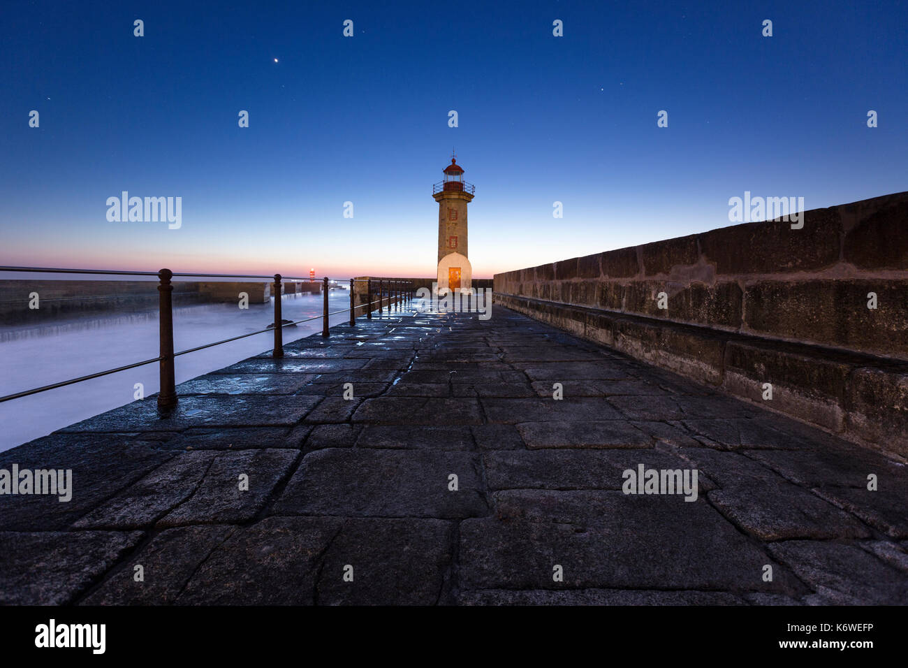 Lighthouse Foz do Douro, evening mood, Grande Porto, Norte, Portugal Stock Photo
