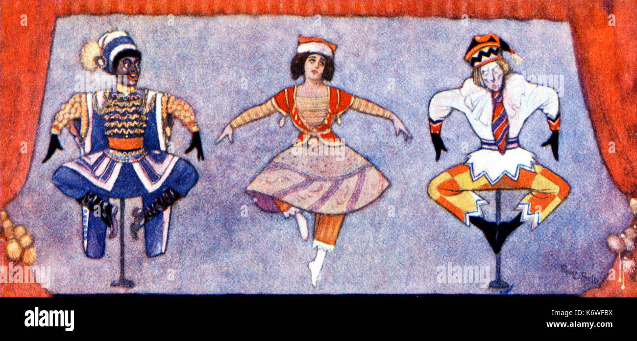 Igor Stravinsky 's ballet - Petrushka. Burlesque Scenes in 4 Tableaux. 1913  Drawing by René Bull (1875-1942 )-    Russian composer, 1882-1971 Russian composer: 17 June 1882 - 6 April 1971. Stock Photo