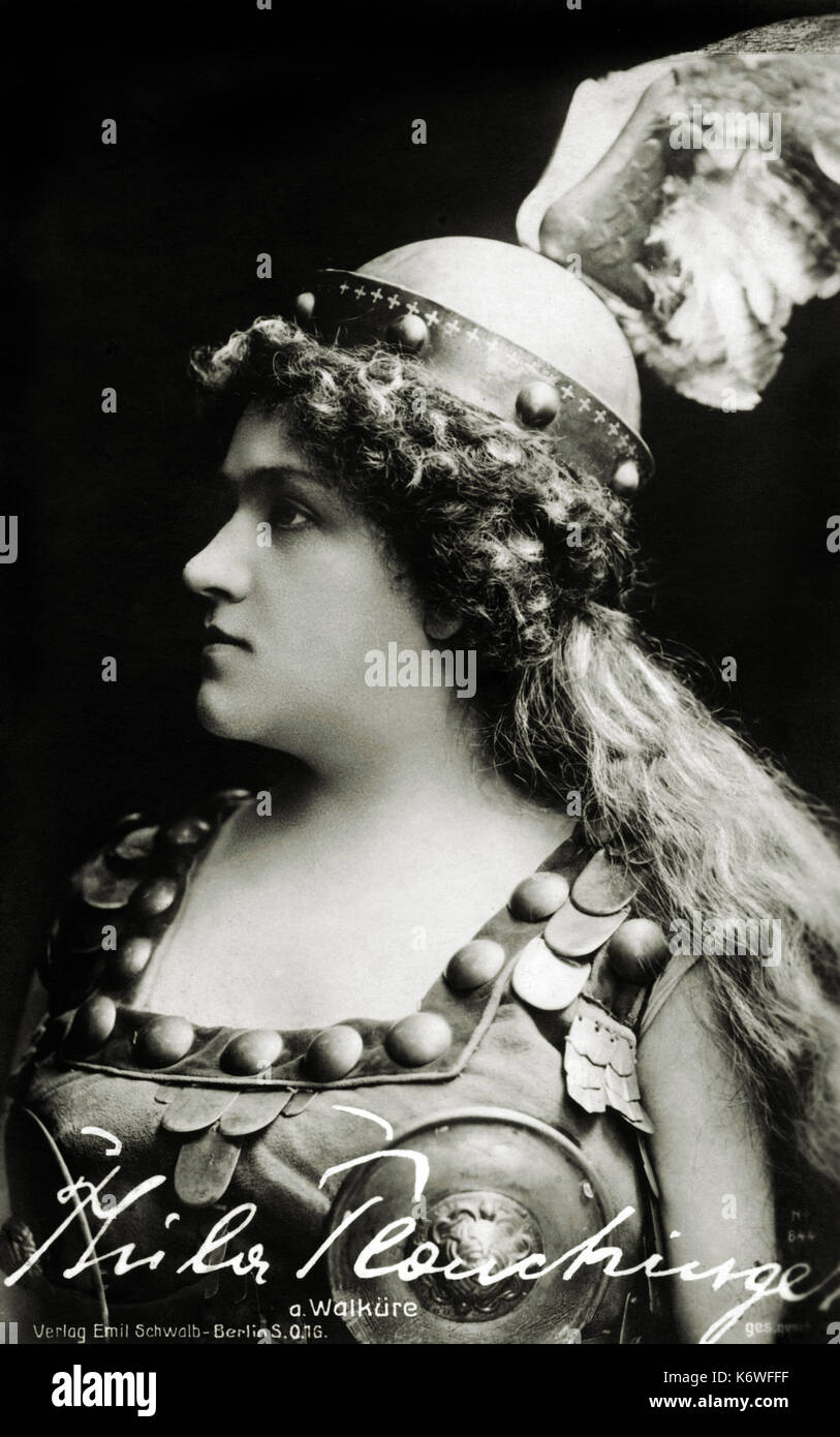 Thila Plaichinger in Richard Wagner 's opera 'Die  Walküre' (The Valkyrie).  Austrian soprano 13 March 1868 - 17 March 1939.  Berlin production. Plaichinger was the leading soprano in Berlin from 1901-1914.  Wearing a headdress.  Ring Cycle. Stock Photo