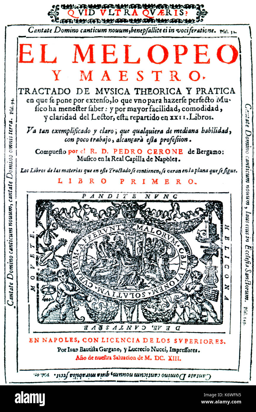 CERONE, Pedro - El Melopeo y Maestro 16th/17thC Spanish Composer.  Contemporary of VICTORIA Titlepage Stock Photo