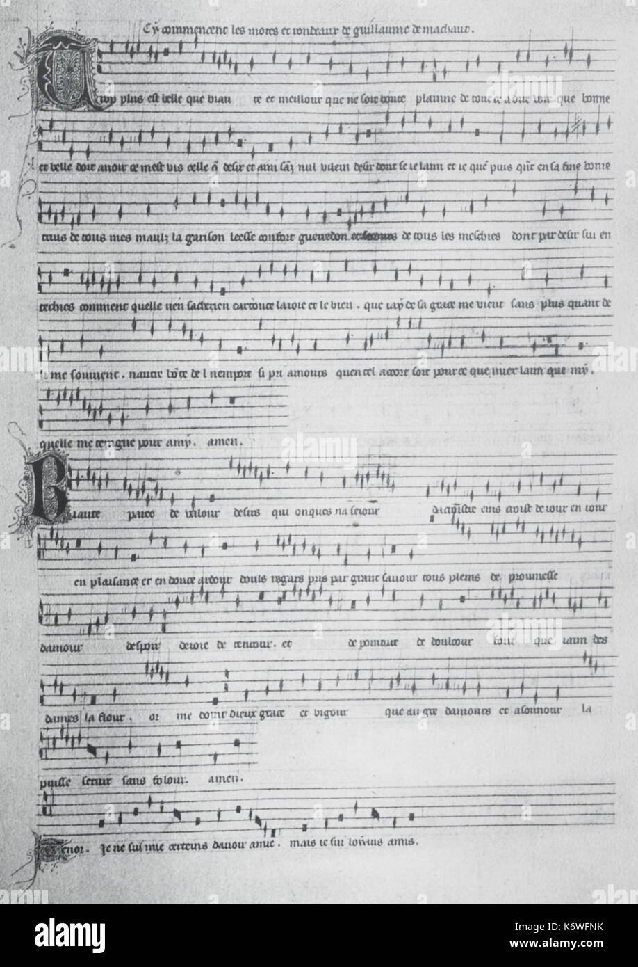 MACHAUT, Guillaume de. 14th century Score of motet. Ars nova. French Composer & Poet, 1300-1377 Stock Photo