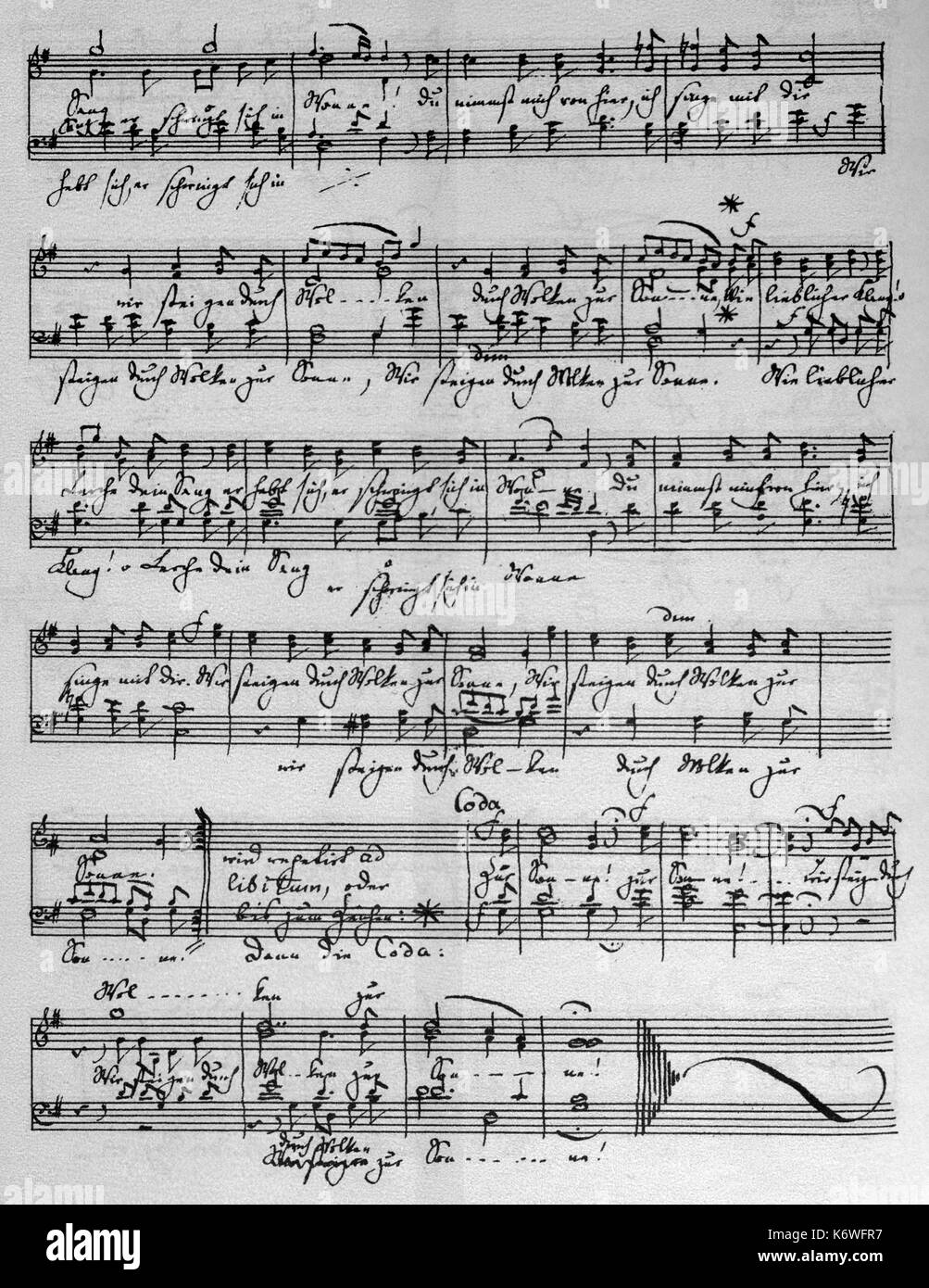 Felix Mendelssohn 's 6 Lieder Ohne Worte, Op 30 - autograph score of no.1, Andante espressivo for pianoforte (1829).  German composer, 3 February 1809 - 4 November 1847.  Songs Without Words. Stock Photo