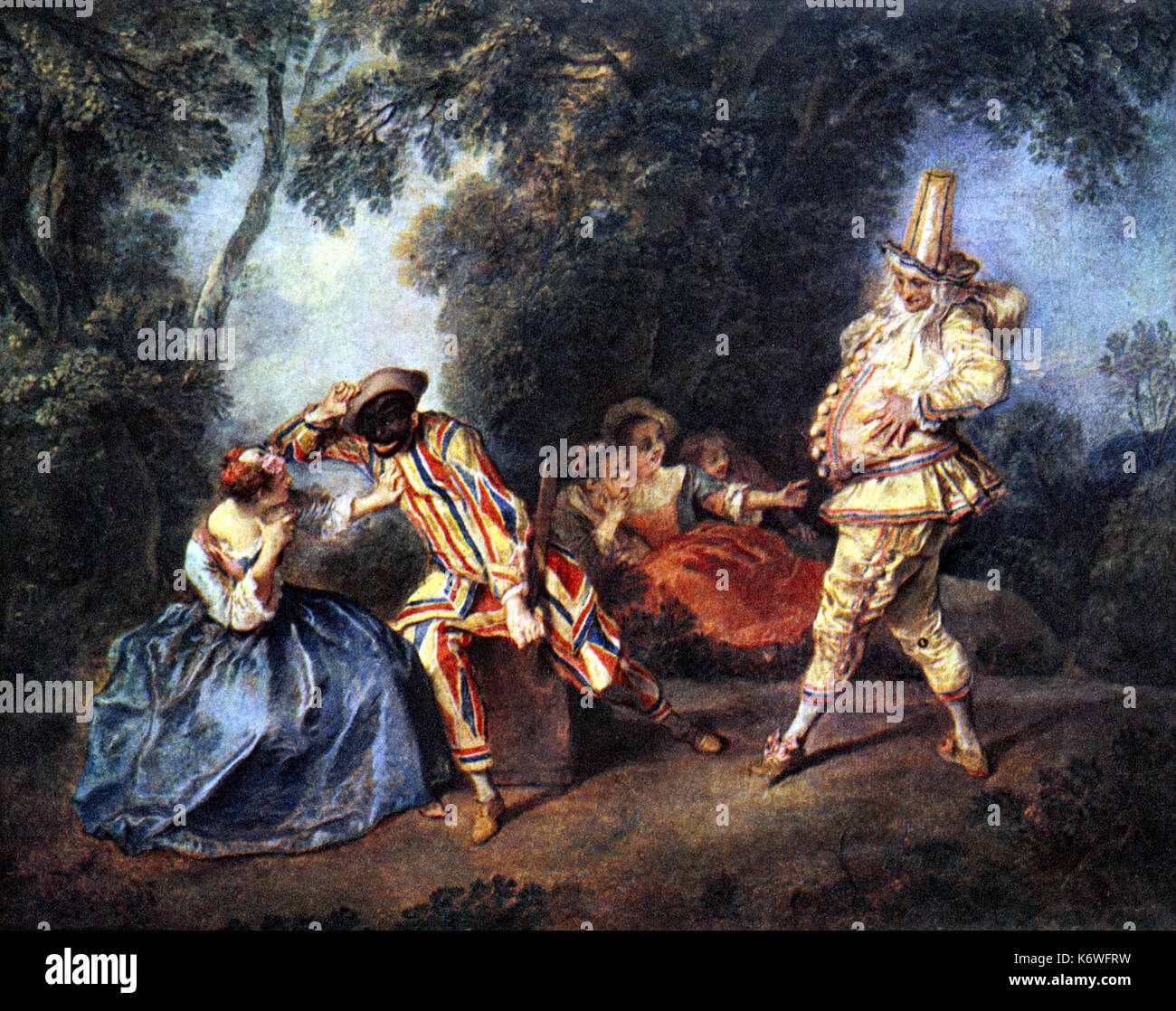 COMMEDIA DELL'ARTE Italian Comedy - After oil painting by Lancret (1690-1743) showing characters from the Commedia dell'Arte Stock Photo