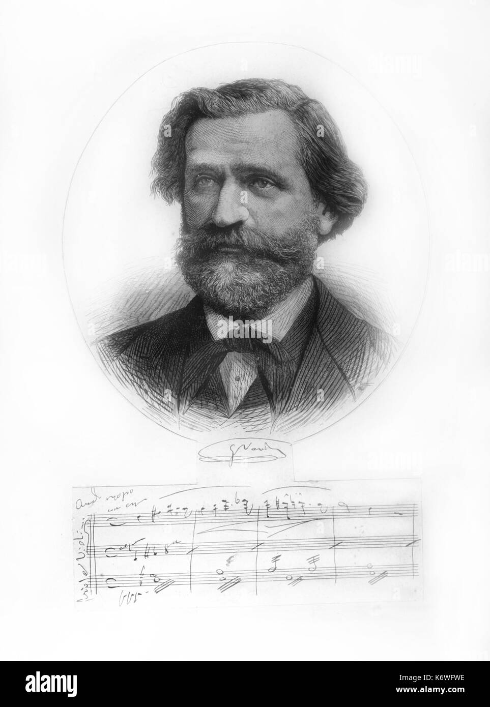 Giuseppe Verdi. Portrait & autograph ms lithograph Italian composer,  9 or 10 October 1813 - 27 January 1901. Stock Photo