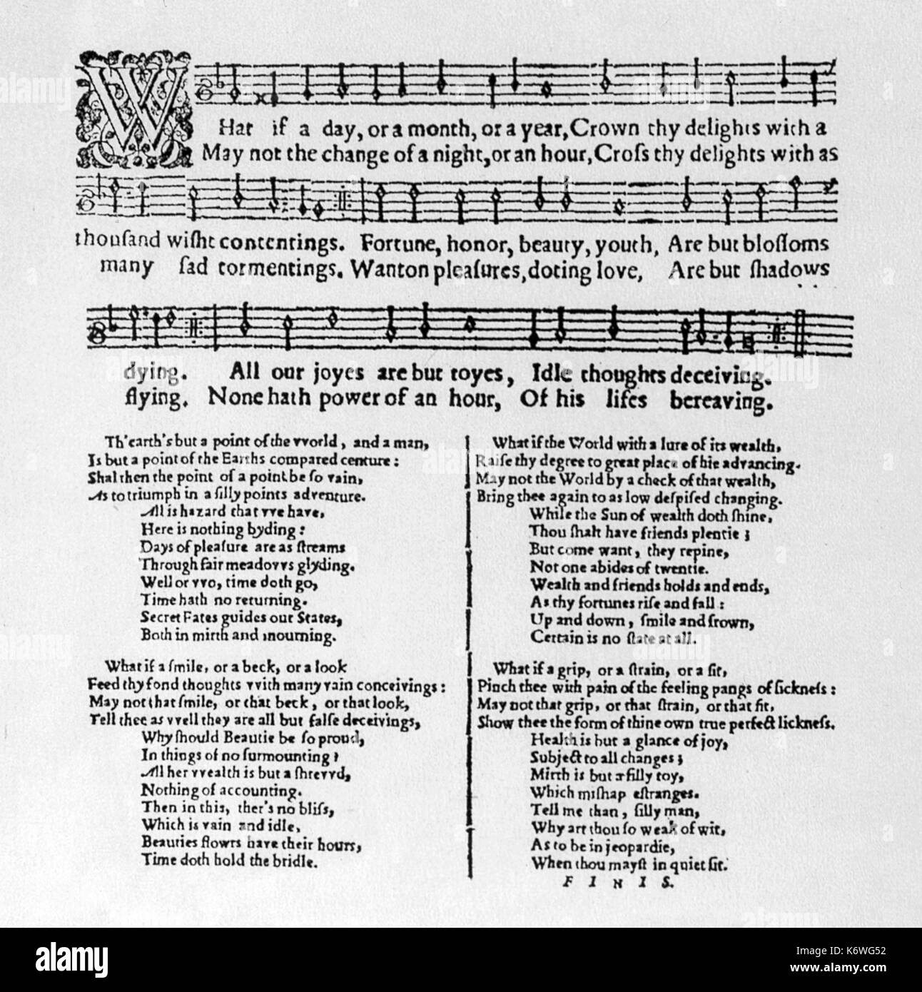 BROADSIDE BALLADS - 'What if a day, or a month...' Notation and words of ballad Stock Photo