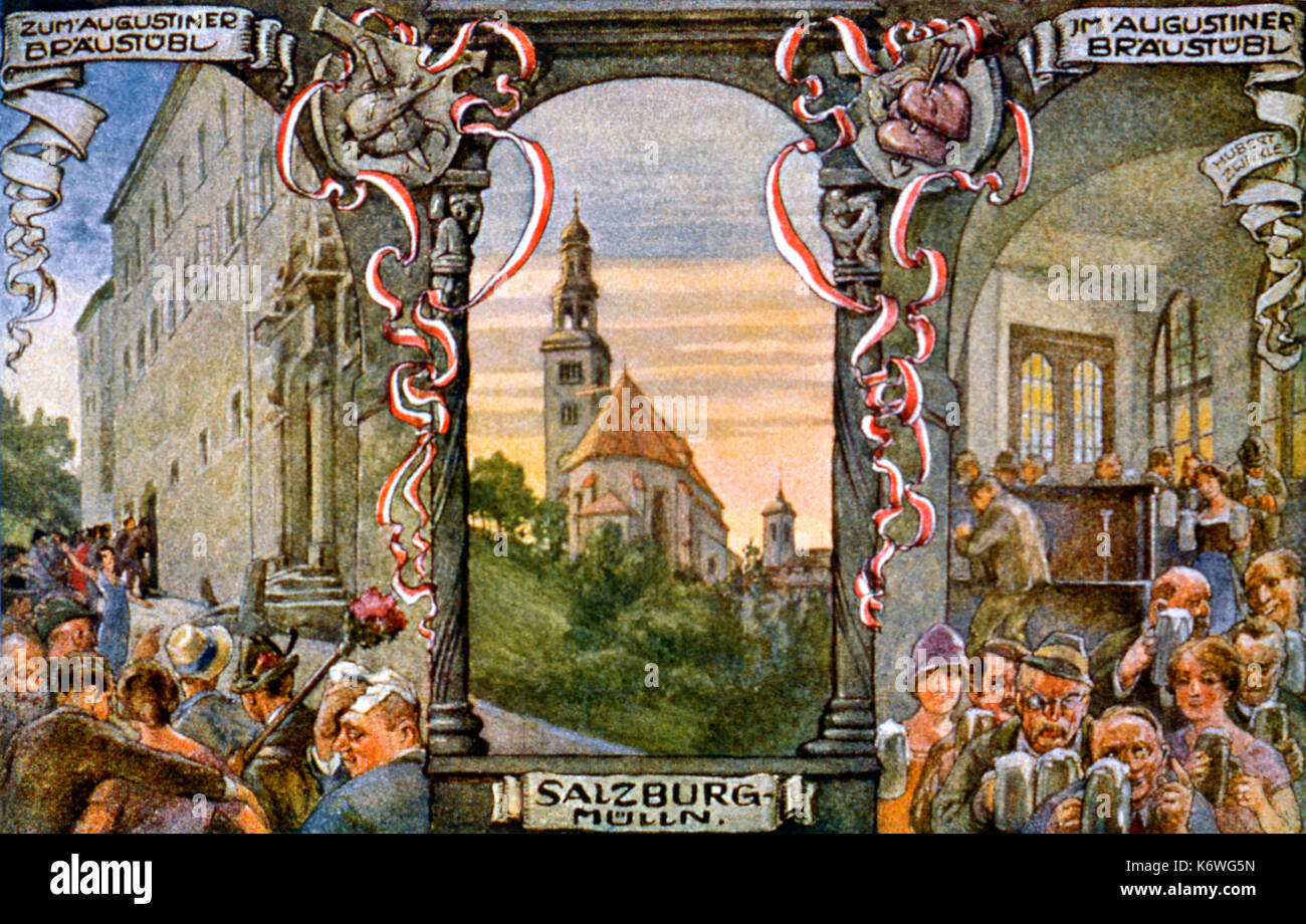 SALZBURG . Augustine Braustobl / brewery.  Austrians celebrating and d rinking beer and making music. Stock Photo