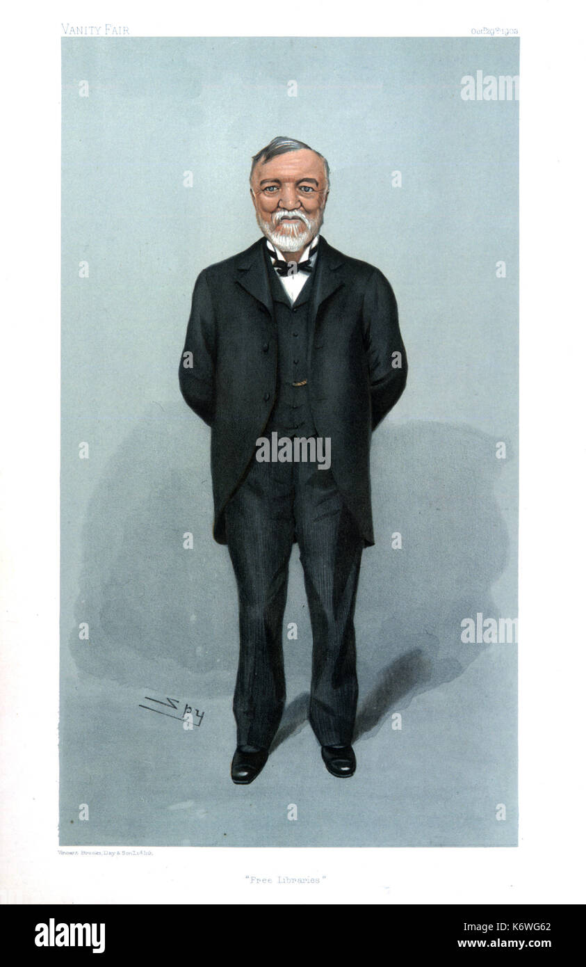 CARNEGIE, James - caricature by 'Spy' from Vanity Fair, 29 October 1903.  Caption:'Free Libraries' Carnegie Hall (NY) is named after him Stock Photo