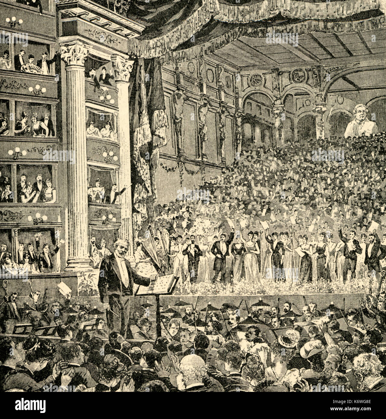 VERDI, G conducts ' Stabat Mater ' by Rossini at La Scala 8 April, 1892 - by A Bonamore  (orchestra).  Italian composer (1813-1901) Stock Photo