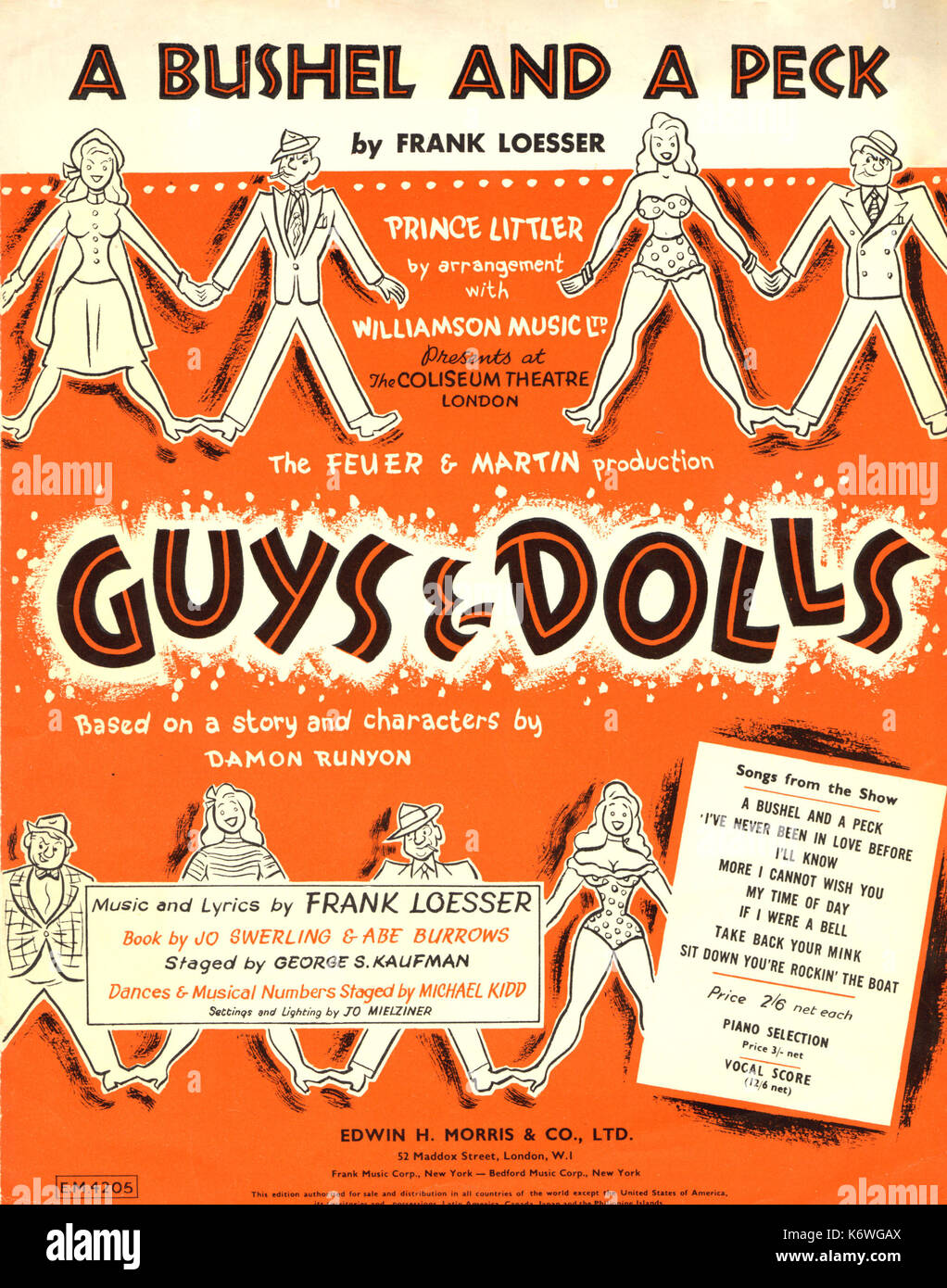 LOESSER, F GUYS & DOLLS Illustrated score cover of 'A Bushel & a Peck