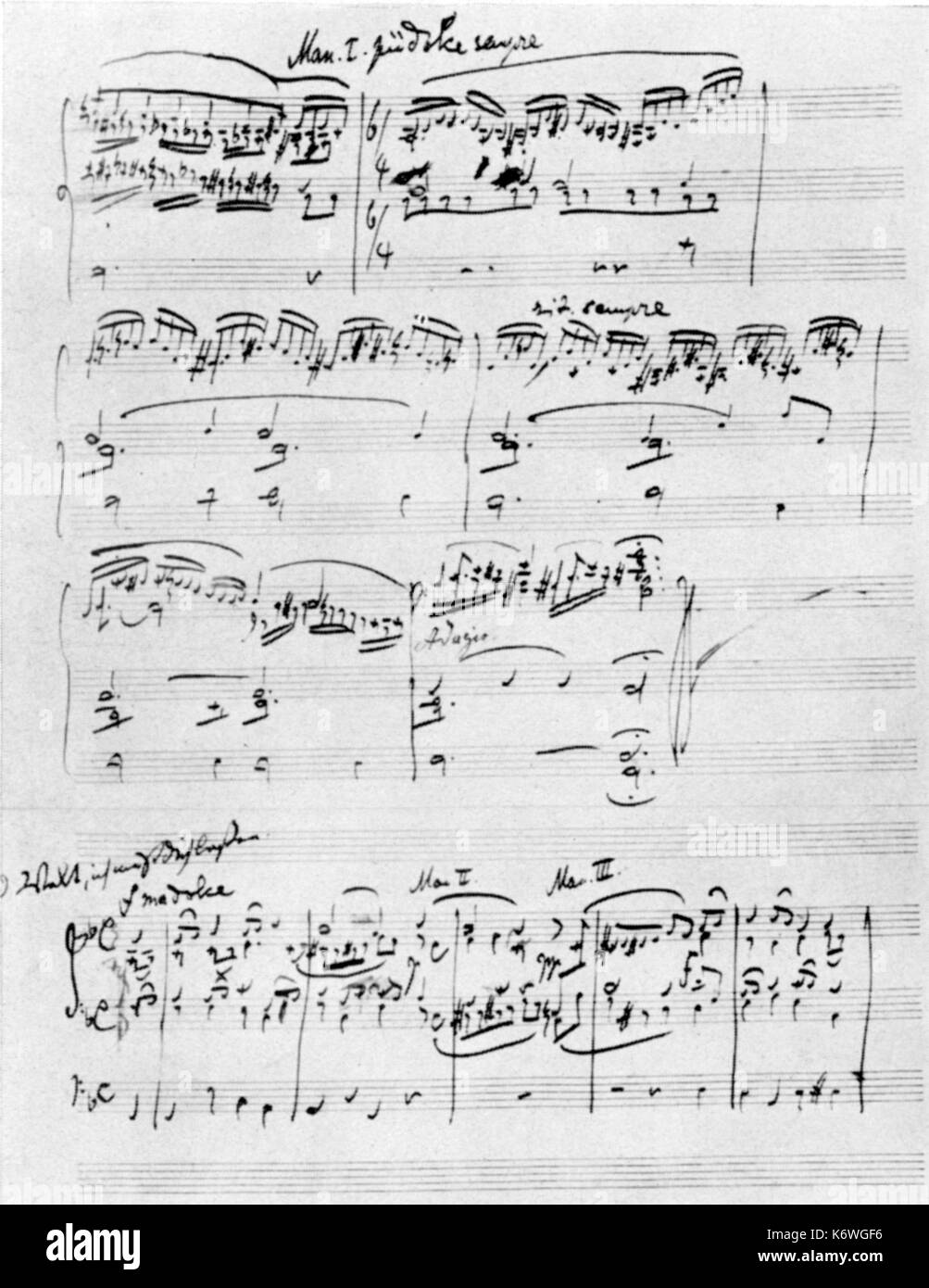 BRAHMS, Johannes last notes he composed.  - 'O Welt, ich muss dich lassen', Op.122 autograph score of Brahms' final work -, for choir, Bad Ischl, June 1896 German composer (1833-1897) Stock Photo