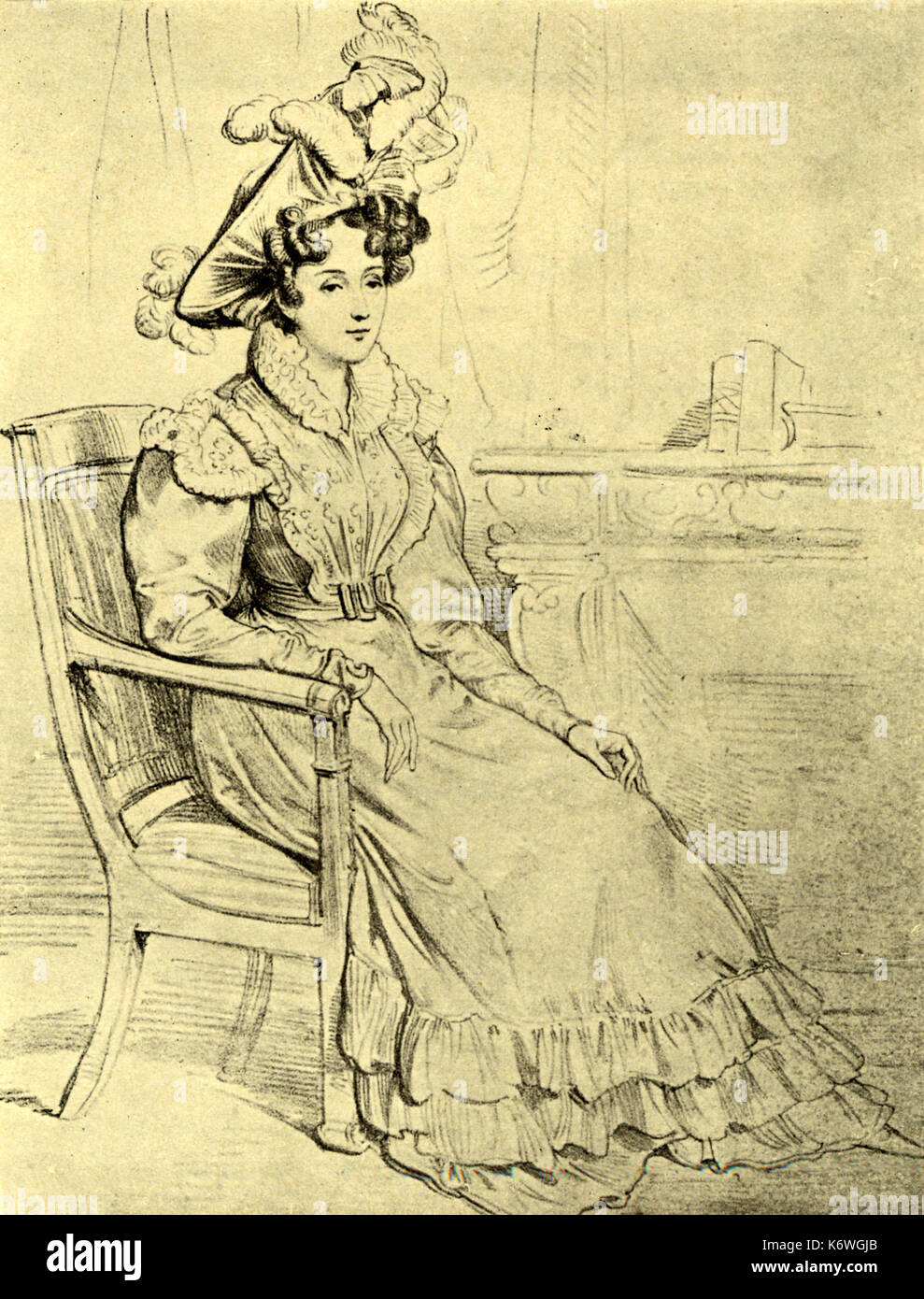 Berlioz's first wife Harriet Smithson Irish Actress.  Inspiration for his 'Symphonie Fantastique'. Portrait by Devéria Stock Photo