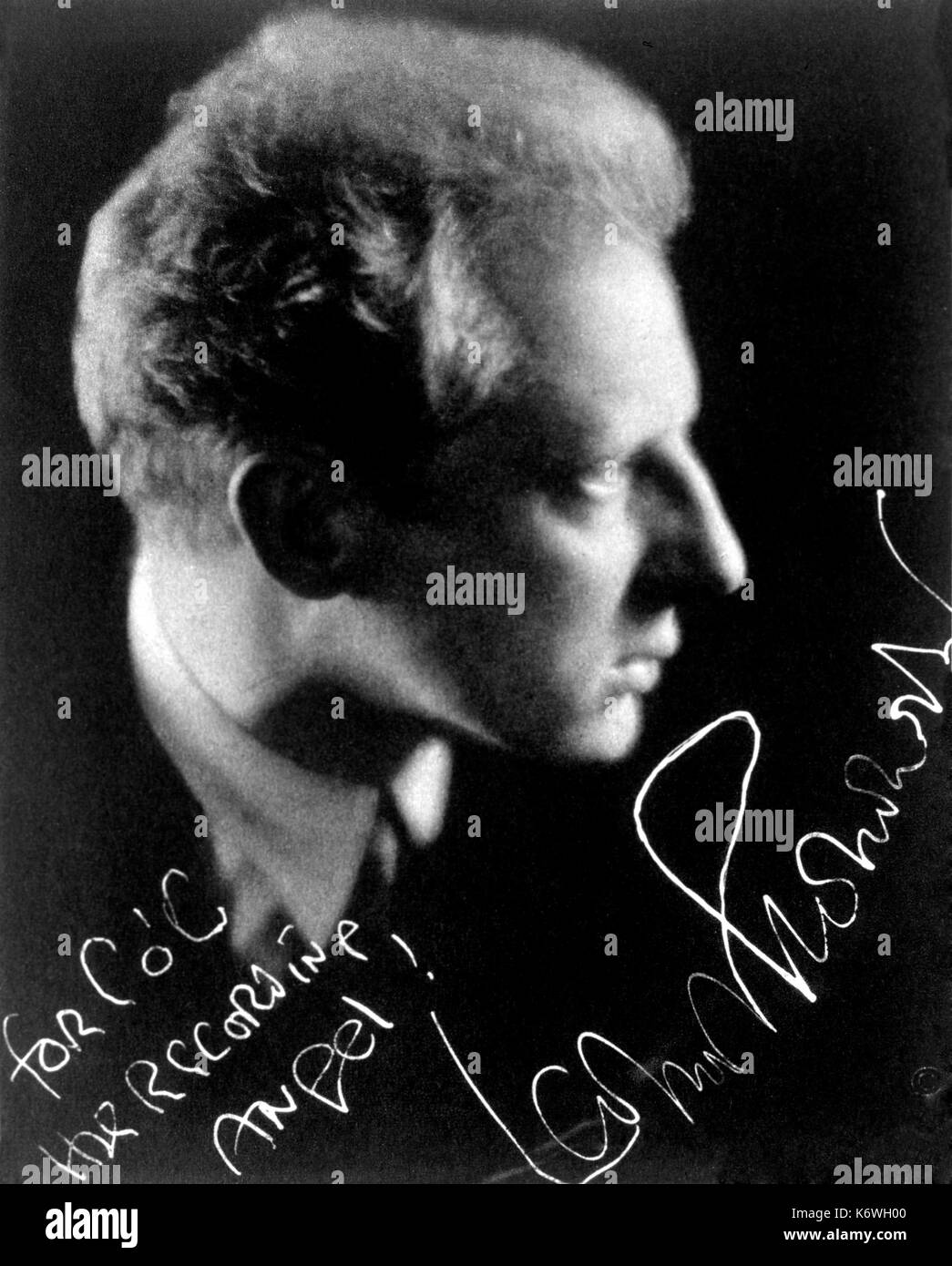 Leopold Stokowski - a signed portrait of the American conductor, b.  1882 - d. 1997. Stock Photo