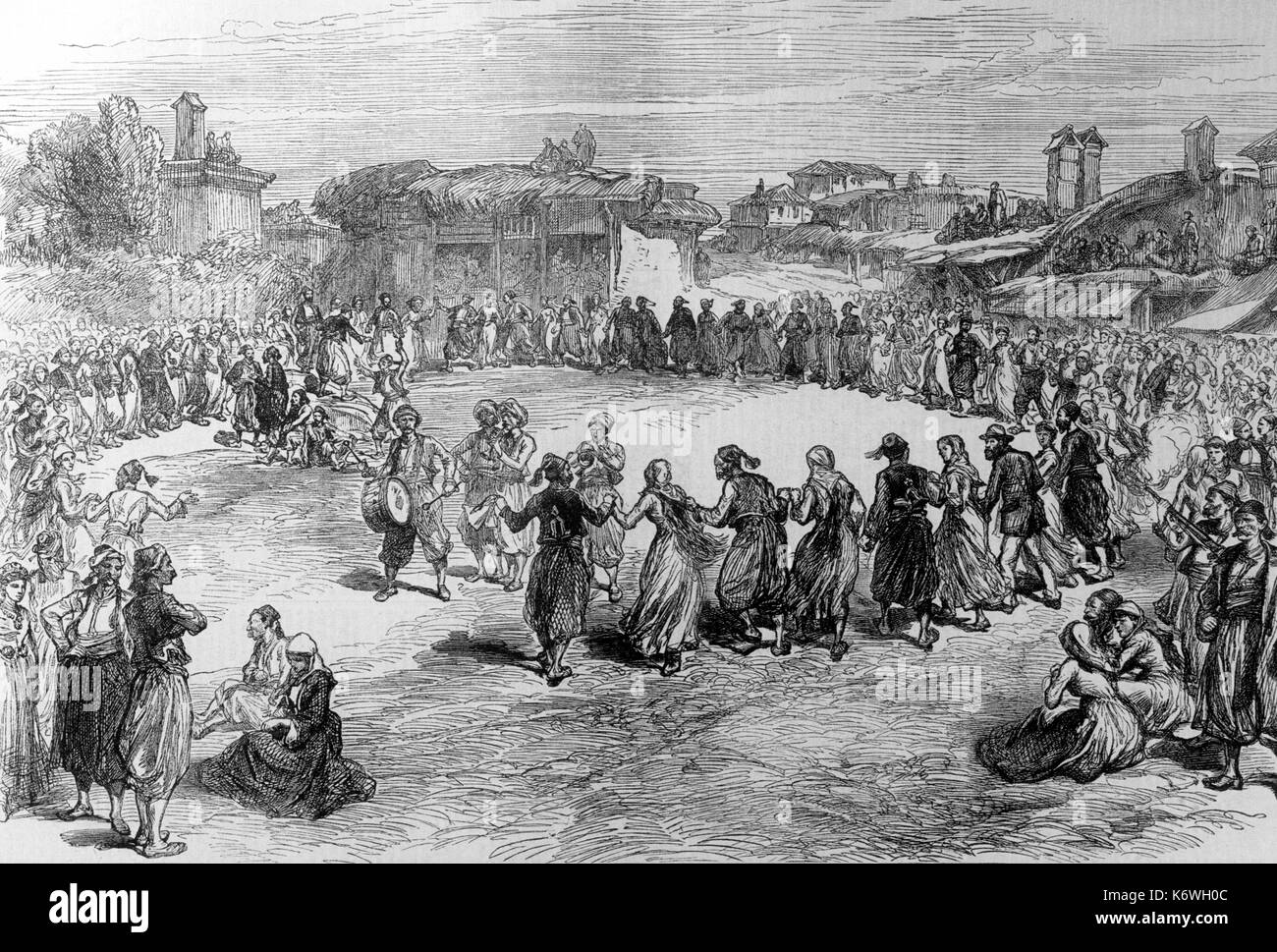 Greek Folk Dance, Easter Festival in the Troad, Turkey. From Illustrated London News 1878. Stock Photo