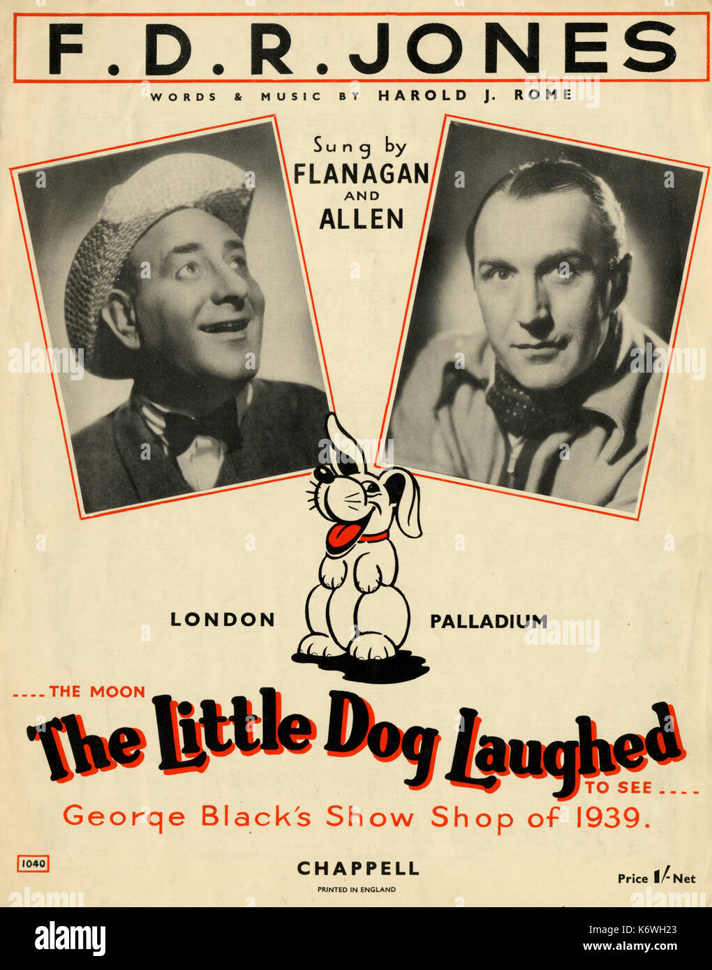 FLANAGAN & ALLEN - Cover of score of ' F.D.R. Jones ' from 'The Little Dog Laughed...' by Harold J Rome.  George Black's Show Shop of 1939.  Published London, Chappell. Stock Photo