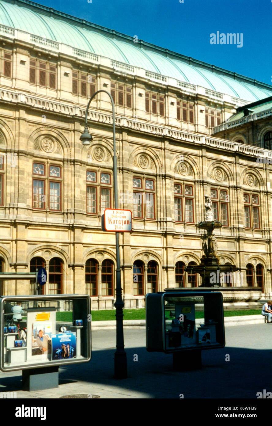 Vienna Opera House -  exterior,  taken from Herbert von Karajan-Platz. Stock Photo