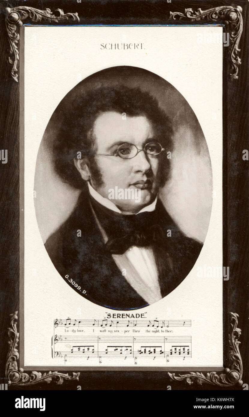 Franz Schubert portrait in oval with bars from 'Serenade'.           Austrian composer.1797-1828 Stock Photo