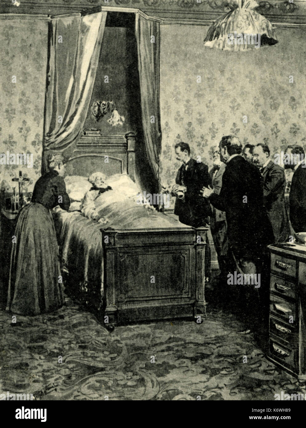 Giuseppe Verdi on his final sick bed. Drawing by E. Matonia from 'L'Illustrazione Italiana',  3rd Feb 1901 - commemorative Verdi issue.   Italian composer (1813-1901). Stock Photo