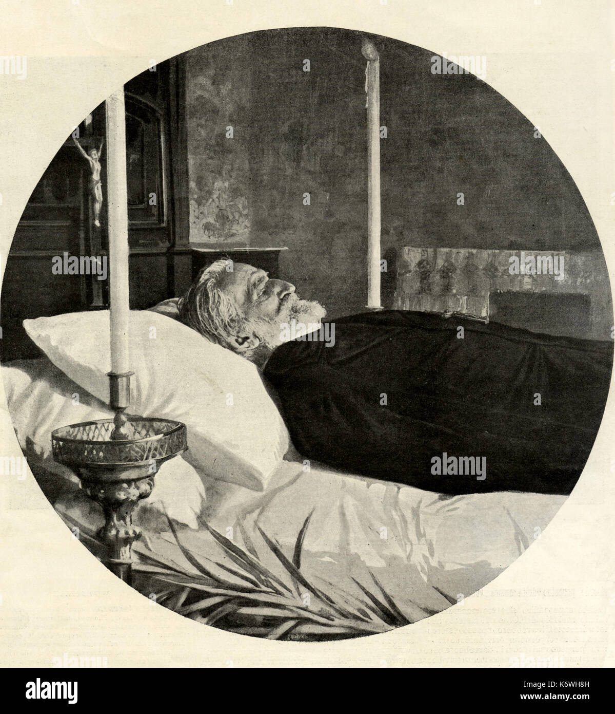 VERDI, Giuseppe on his deathbed (photo Guigoni e Bossi) from L'Illustrazione Italiana ' 3rd Feb 1901 - commemorative Verdi issue Italian composer (1813-1901) Stock Photo