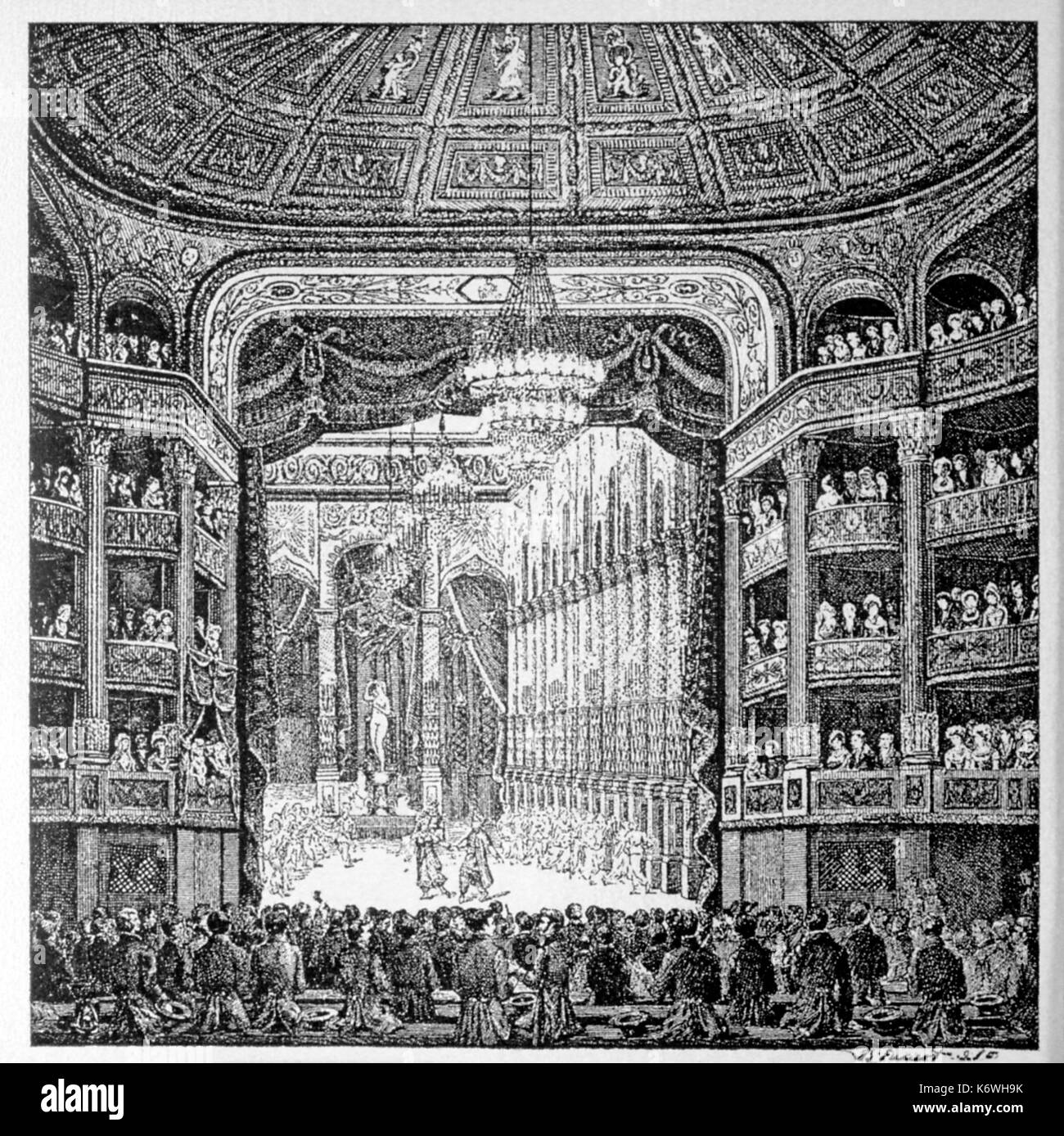 Paris Opera - interior - scene on stage 1825 (Don Carlos premiered 1867) Stock Photo