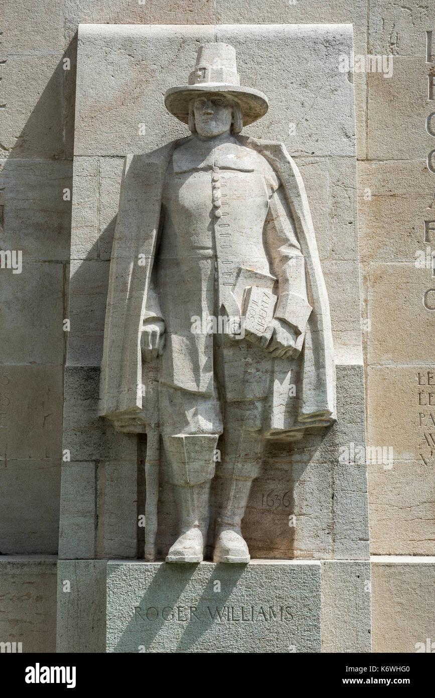 Roger Williams, 1603-1683, father of American Baptism, sculpture at the International Monument of the Reformation, 1909-1917 Stock Photo