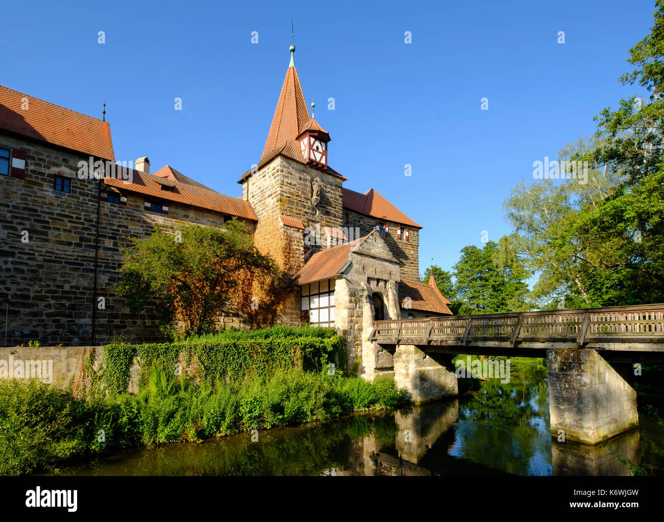 Lauf Castle, River Pegnitz, Lauf at the Pegnitz, Middle Franconia, Franconia, Bavaria, Germany Stock Photo
