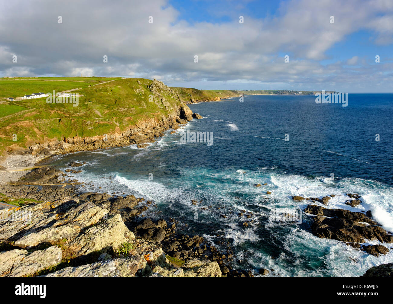 Rocky coast at Cape Cornwall, at St Just in Penwith, behind Land's End, Cornwall, England, Great Britain Stock Photo