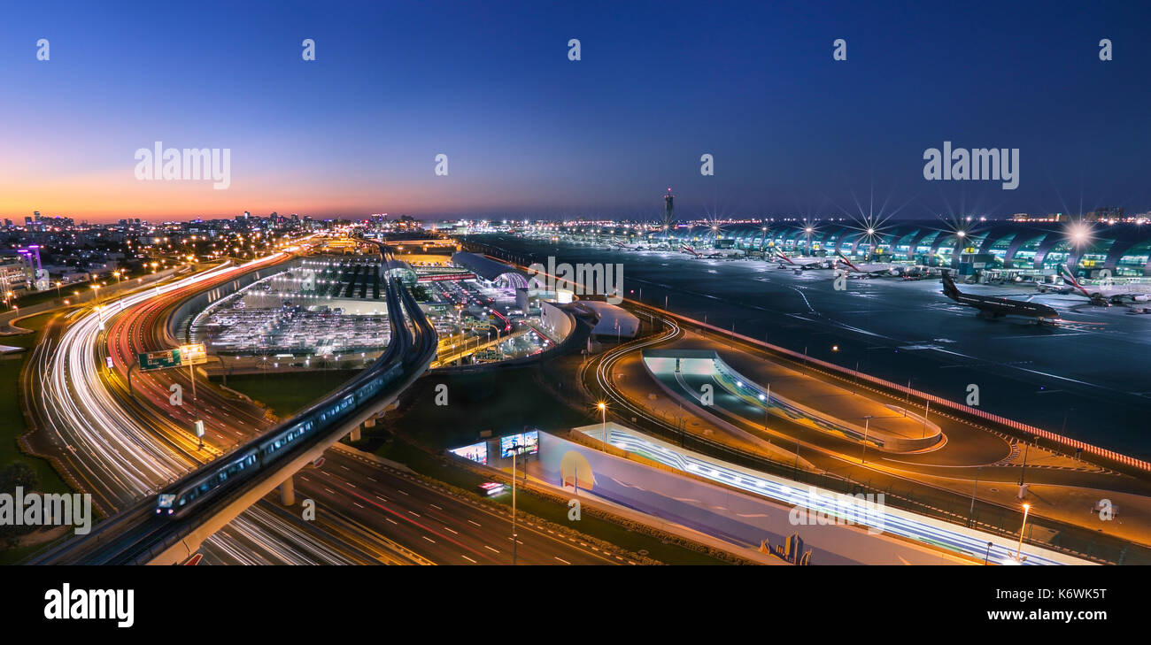 Dubai Airport Night View With Highway Stock Photo Alamy