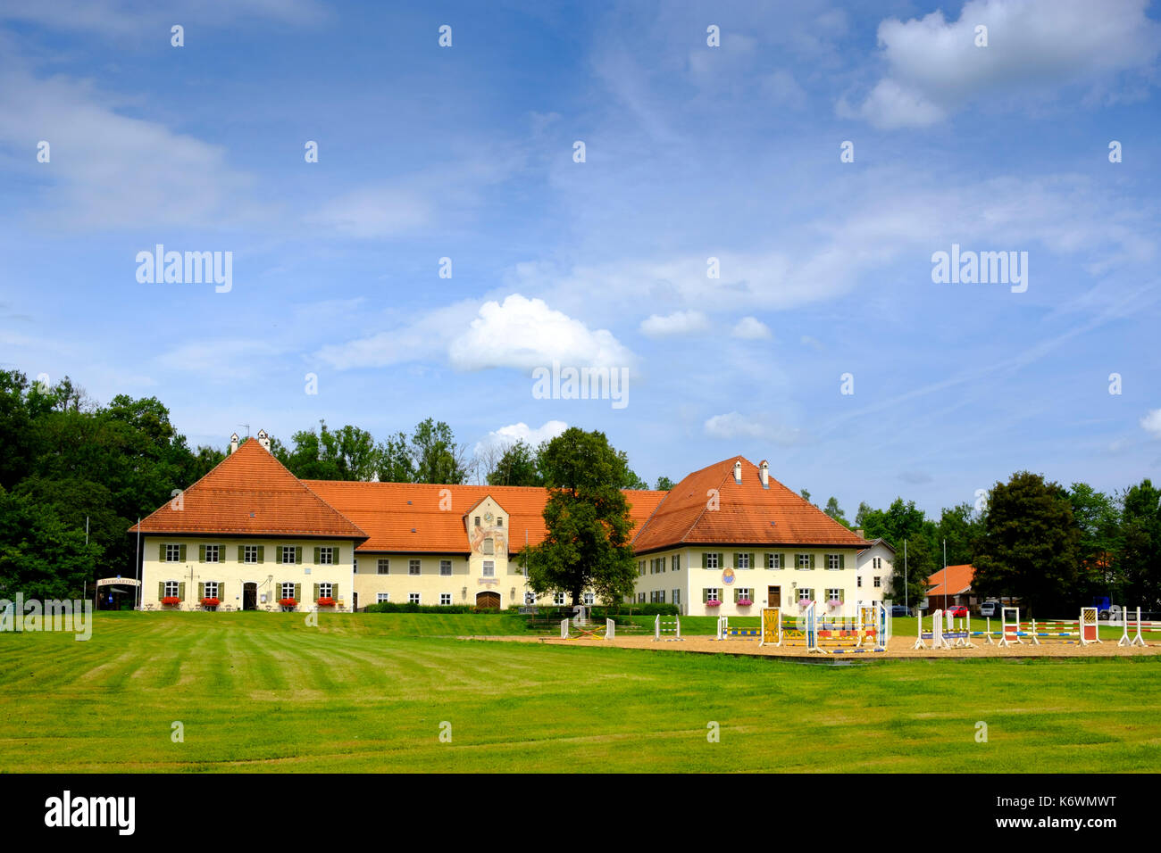 Manor, Gut Schwaiganger, near Ohlstadt, Upper Bavaria, Bavaria, Germany Stock Photo