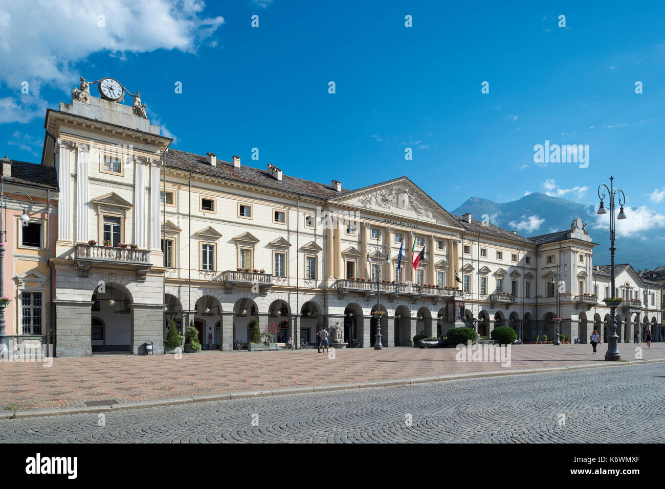 Town Hall, Hotel de Ville, 1839, Neoclassicism, Aosta, Valle d' Aosta, Valle d' Aosta, Italy Stock Photo