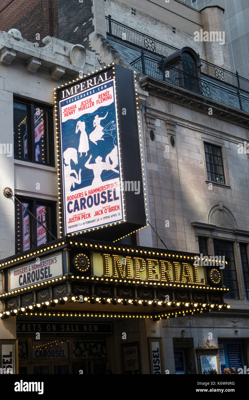 The Imperial Theater Facade and Marquee, Times Square, NYC, USA Stock