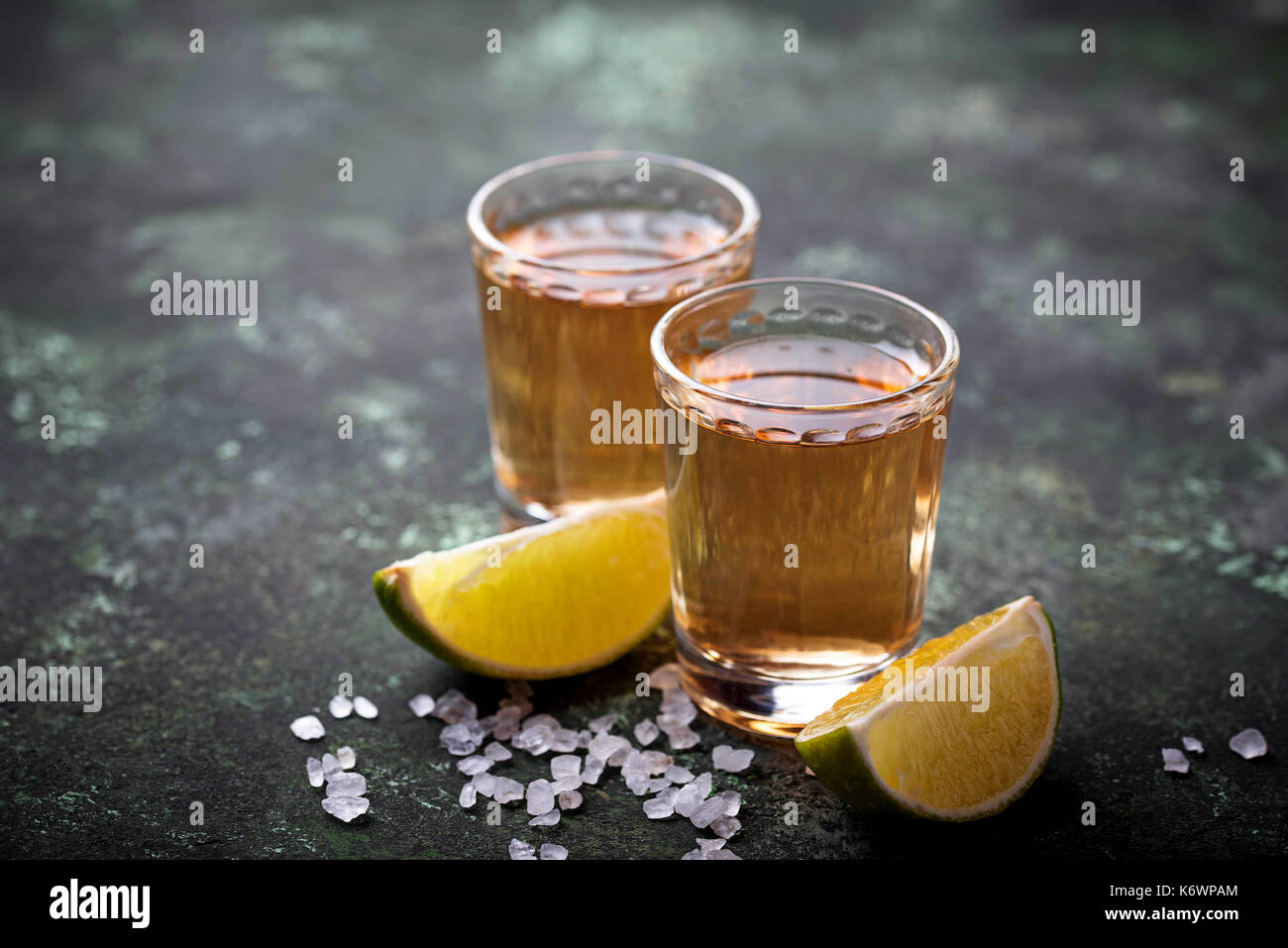 Mexican Tequila with salt and limes Stock Photo