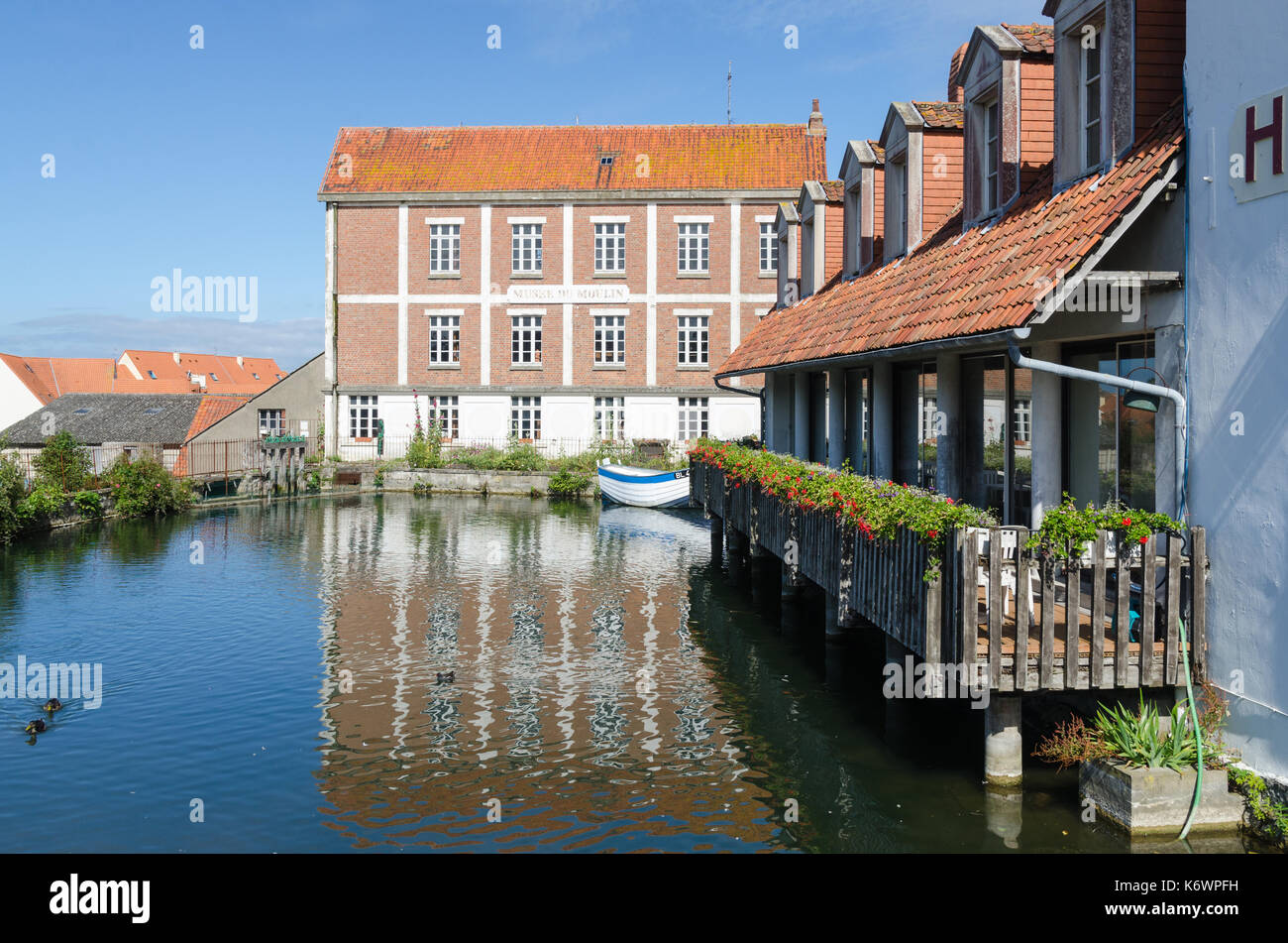 Hotel de la Plage and Musee du Moulin in the pretty seaside town of