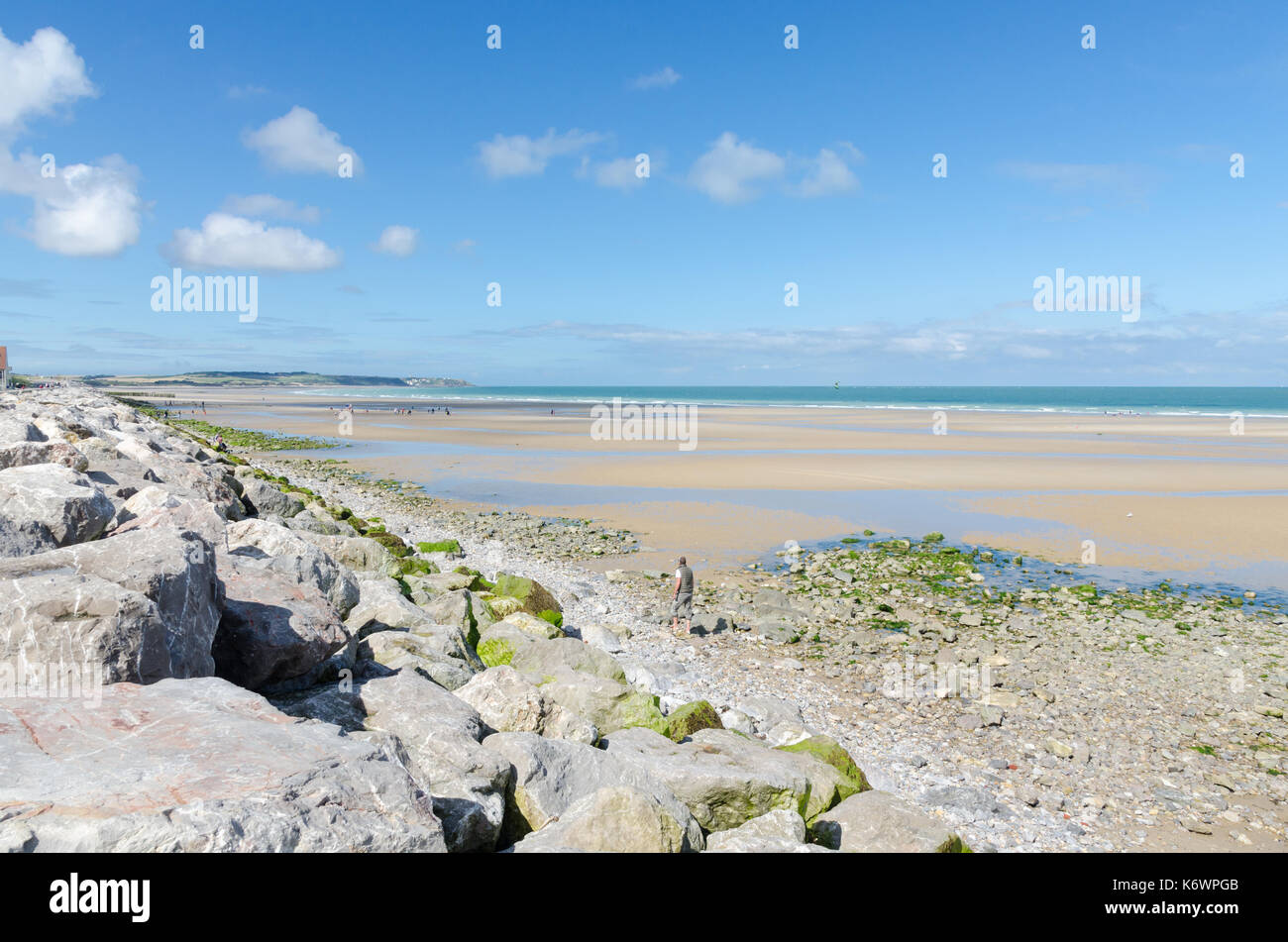 Sea defence wall at the pretty seaside town of Wissant in the Pas-de-Calais region of northern France Stock Photo