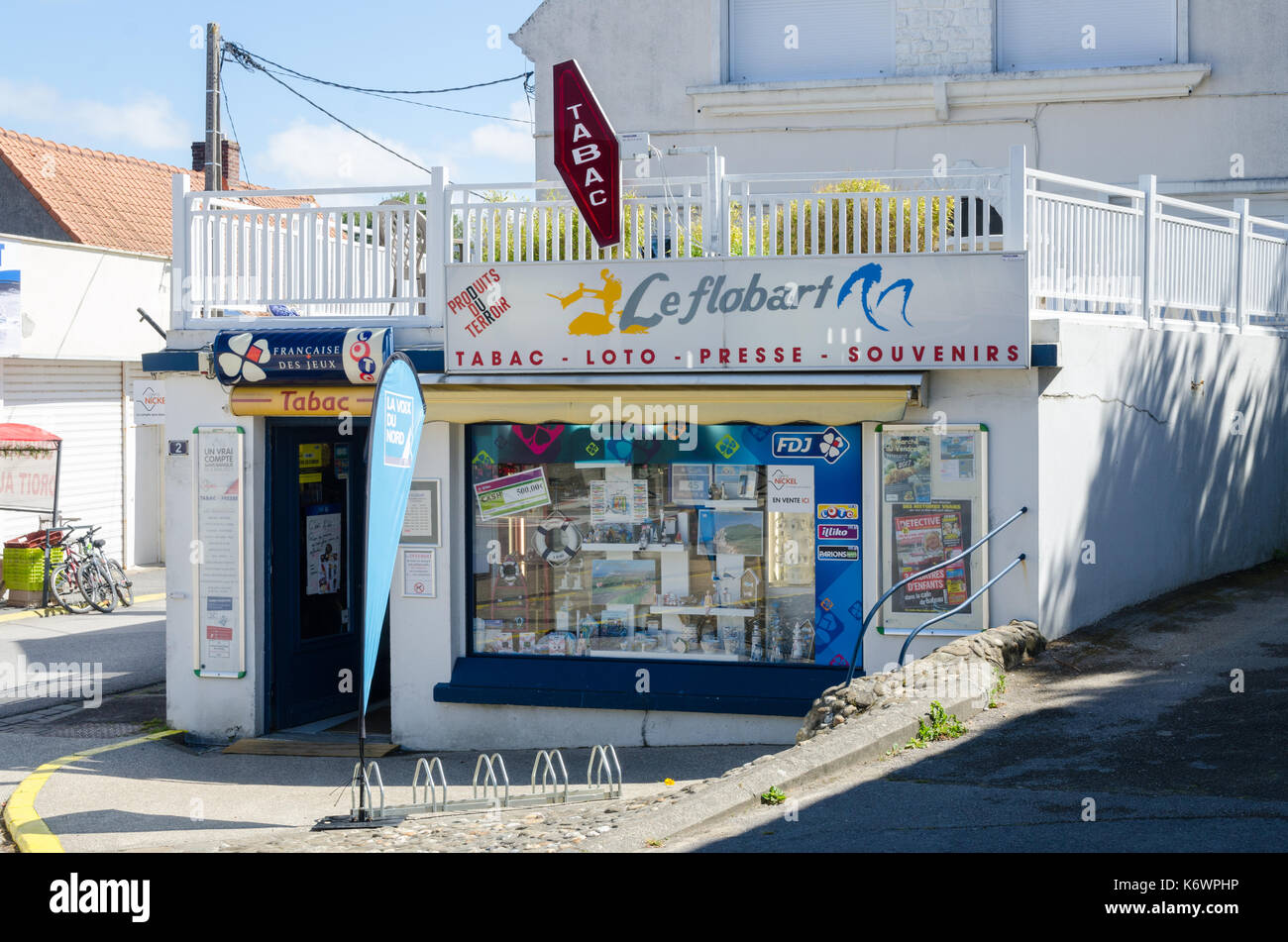 Tabac and souvenir shop in the pretty seaside town of Wissant in the Pas-de- Calais region of Northern France Stock Photo