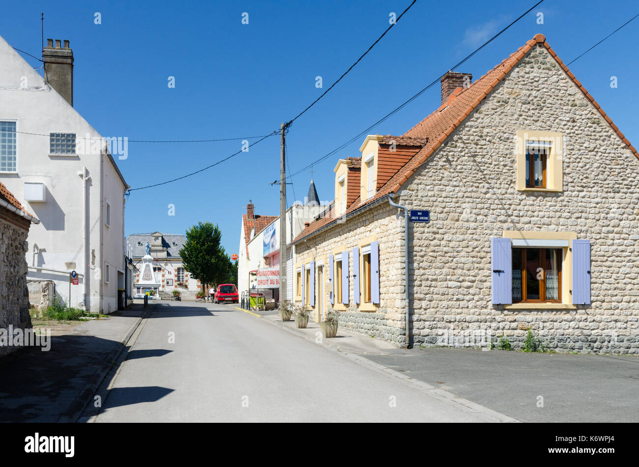 Road running through the pretty french coastal town of Wissant in the Pas-de-Calais region Stock Photo