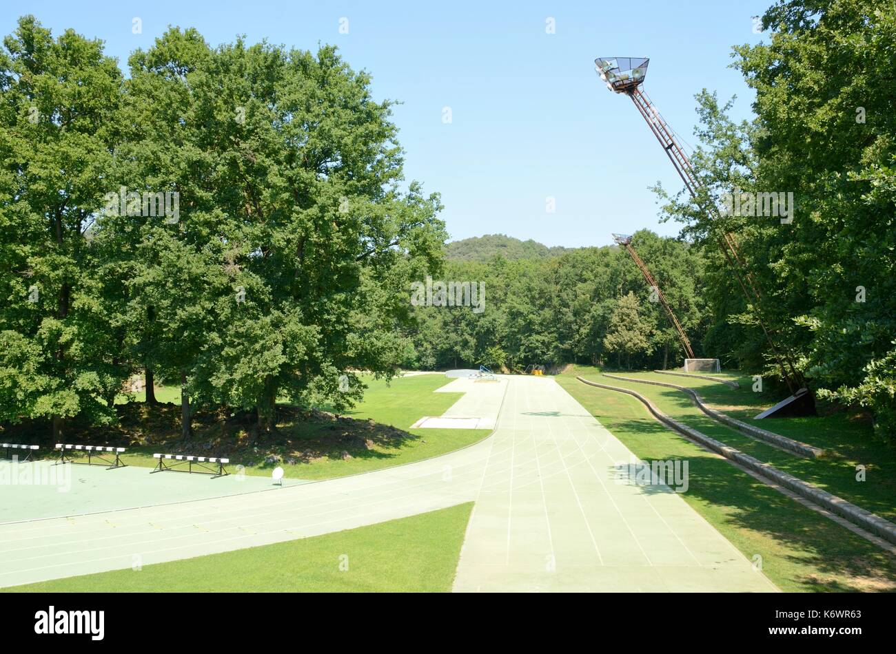 Athletics track designed by RCR architects located in Olot, in the Province of Girona, Catalonia, Spain. Stock Photo