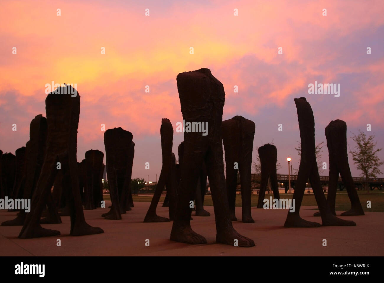 Group of Rusting Iron Headless Figure statues in Grant Park with