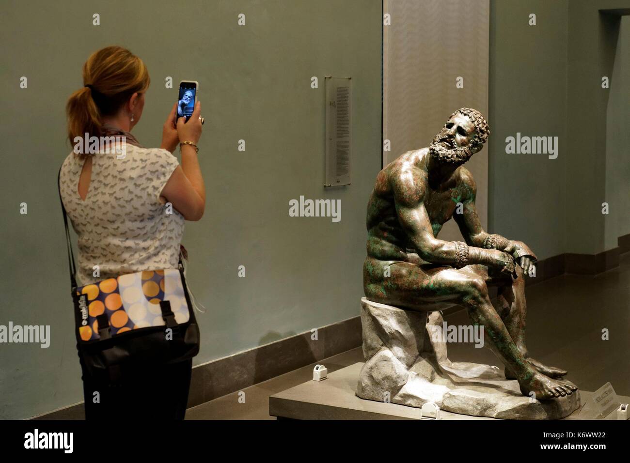 Italy, Lazio, Rome, historical centre listed as World Heritage by UNESCO, Museo Nazionale Romano (National Museum of Rome), Palazzo Massimo alle Terme (Massimo's Palace), the bronze Boxer of Quirinal, also known as the Terme Boxer, Antic Greek statue of the 1st century BC Stock Photo