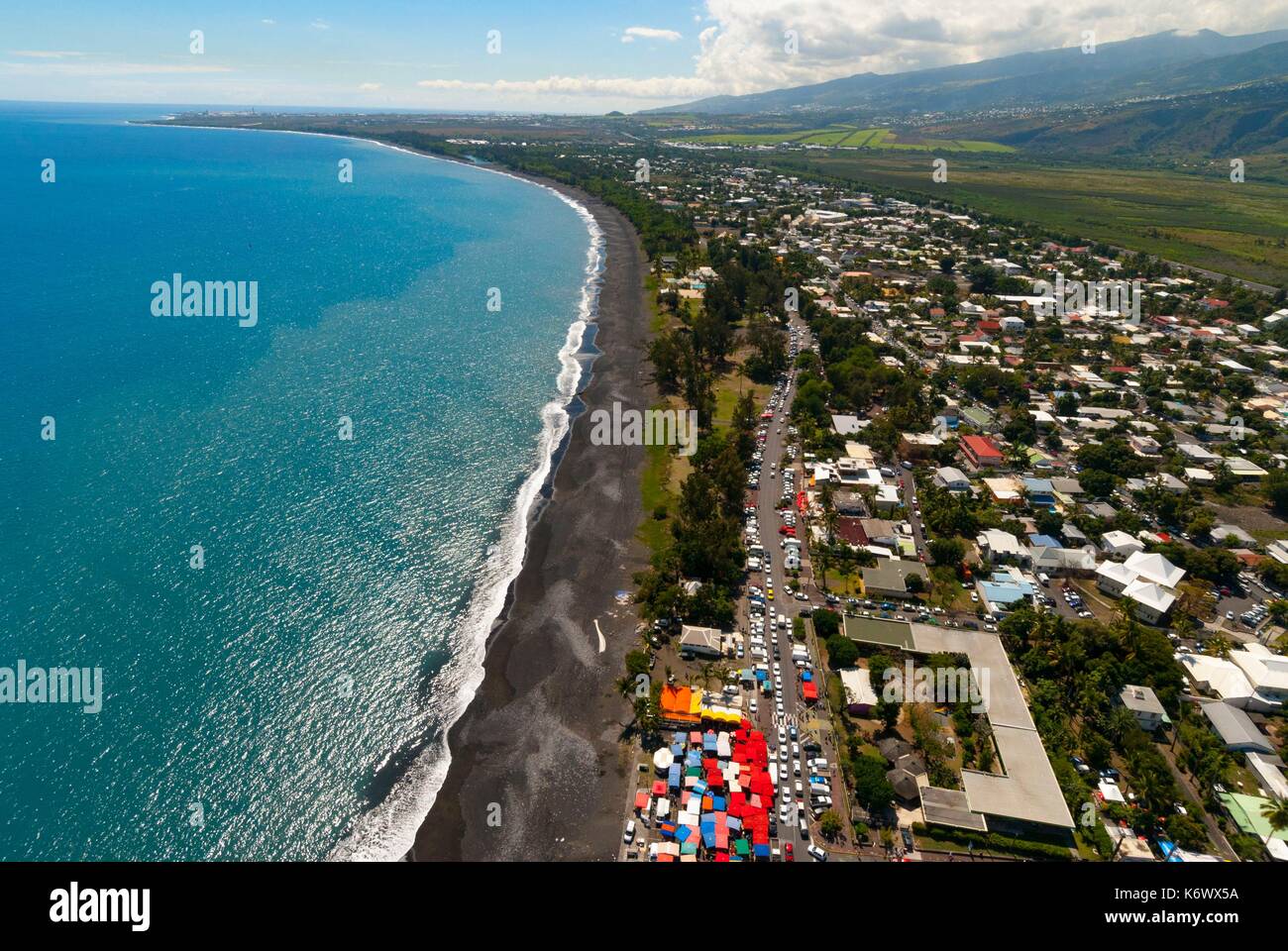 France La Reunion Island Saint Paul Market West Coast Beach Of Saint Paul Cap La Marianne Coral Reef Lagoon Aerial View Stock Photo Alamy