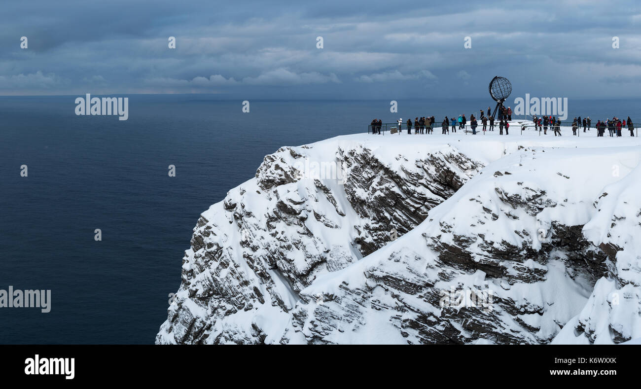 Norvege Finnmark Mageroya Island Nordkapp The Nord Cap In Winter And Knivskjellodden In Background Stock Photo Alamy