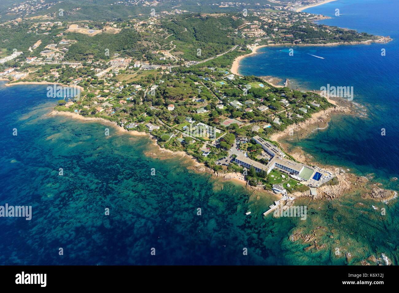 France, Corse du Sud, Gulf of Ajaccio, Grosseto Prugna, Pointe de Porticcio (aerial view) Stock Photo