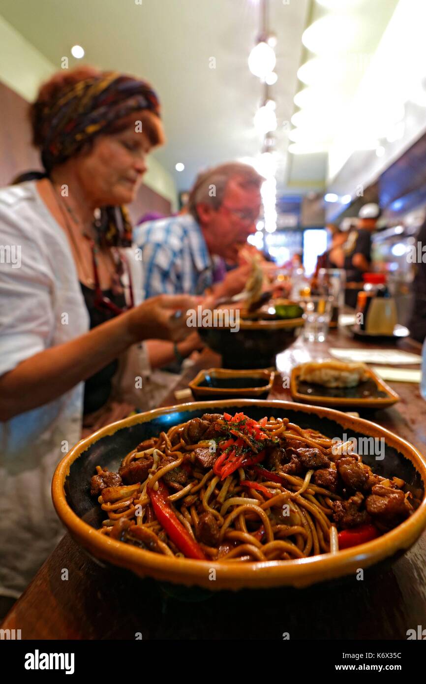 France, Gironde, Bordeaux, area listed as World Heritage by UNESCO, rue Saint Remi, noddle bar Stock Photo