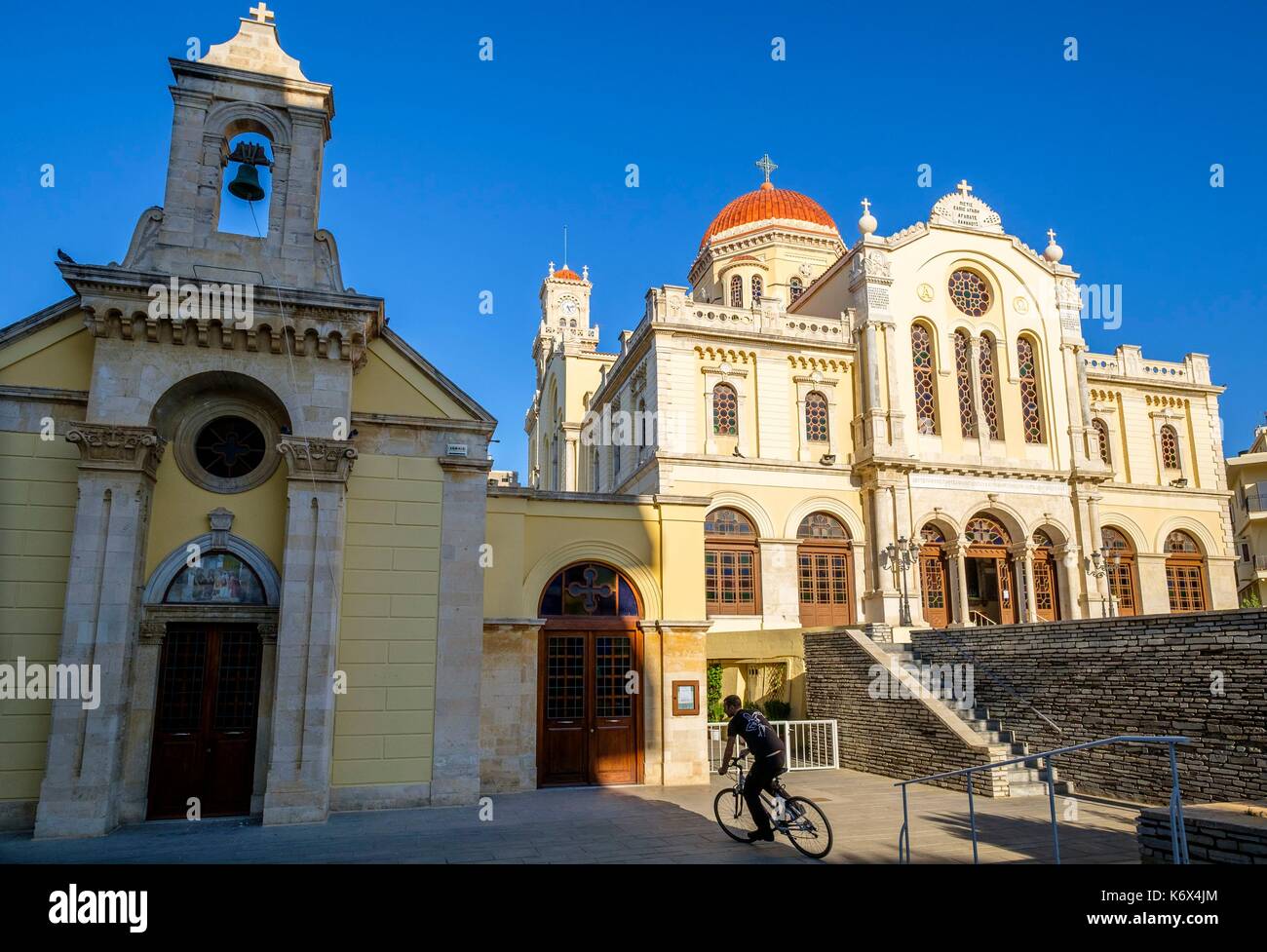 Greece, Crete, Heraklion, Agios Minas Cathedral built over the time period of 1862-1895 is one of the largest cathedrals in Greece, Agios Minas is the patron Saint of Heraklion Stock Photo